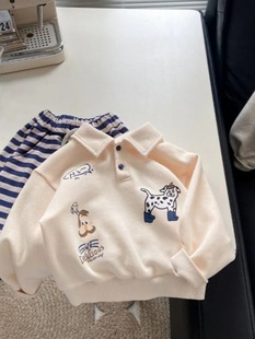 Американская нишкая детская одежда для мальчиков весна и осень Polo свитер для детей 2024 новый корейский мультяшный топ для мужчин и женщин