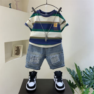 Boys' summer suit new foreign style small children's summer ruffian handsome clothes fashionable baby handsome fashionable children's clothing