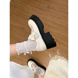Black French Style Thick-soled Mary Jane Leather Shoes Women's 2025 New Summer Dress Round Toe Pearl Thick Heel Single-layer Shoes