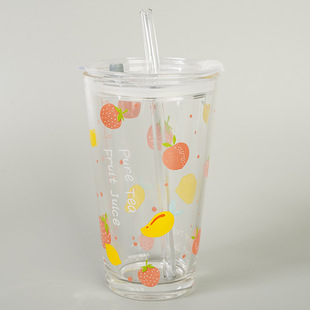 Cartoon glass with scale handle high-value creative milk breakfast cup household heat-resistant cup sippy cup