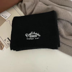 Scarf Women's Winter 2025 New Wool Knitted Solid Color Small Scarf Trendy Korean Style Thickened Warm All-match Long Scarf
