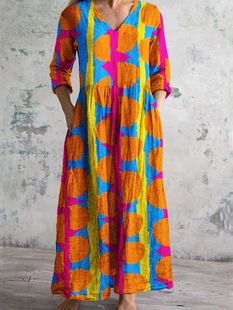 European and American Women's New Independent Station Casual Women's Fashion Flower Print Mid-length dress
