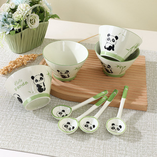 Panda Guanai Ceramic Bowl Home Bucket Bowl High Yan Value Rice Bowl Underglaze Color Bowl Dining Bowl One-Piece Hair