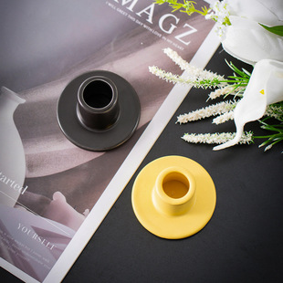 European-style Ceramic Dining Table Candlestick Wedding Candlestick Cross-border E-commerce Square Small Candlestick Ornaments Black Candle Holder