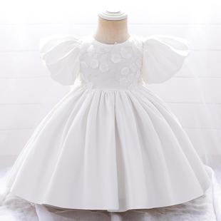 Girls' Wash Dress Children's Bubble Sleeve Satin Dress Big Butterfly Flower Children's Puff Dress Wedding Party Dress Princess Dress