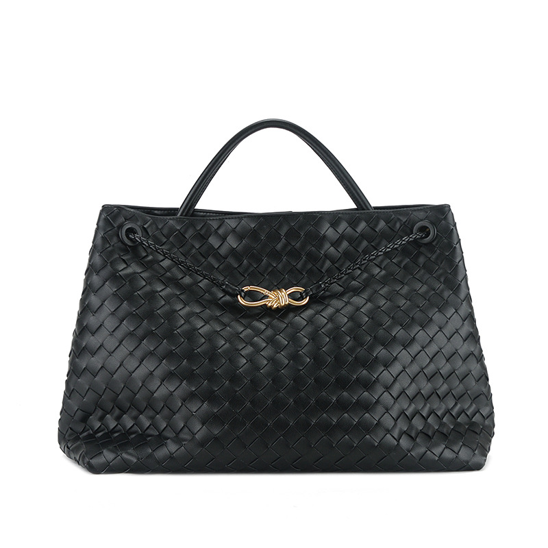New Bow Andiamo Metal Rope Buckle Woven Bag Women's Tote Bag Genuine Leather Large Capacity Shoulder Bag
