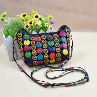 Wooden Beaded Coconut Shell Bag Featured Coin Purse Beaded Stall Shoulder Bag Ethnic Style Large Yuanbao Special Coconut Shell Bag