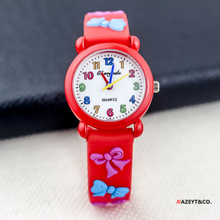 Fashionable Korean Style Little Girl Cute Bow Electronic Watch Simple Color Digital Silicone Quartz Watch