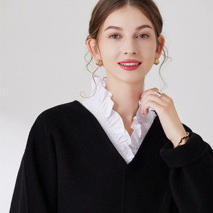 Pleated Fungus Edge Cotton Deep v-neck Fake Collar Women's Shirt Decorative Collar Autumn and Winter Matchinging Sweater Cardigan Replacement Collar