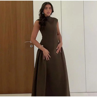 European and American Cross-border 2025 Women's dress Sweet and Fresh Solid Color Sleeveless Elegant High Waist Crewneck dress