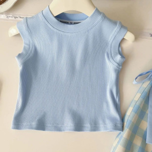 Girls Summer Suit 2025 New Style Girl Kidsren's Sleeveless Plaid Korean Style Vest Two-Piece Outer Wear 7