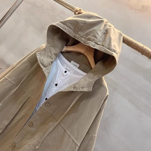Casual plus size washed cotton hooded jacket 2023 new solid color workwear long sleeve jacket loose outer top for women