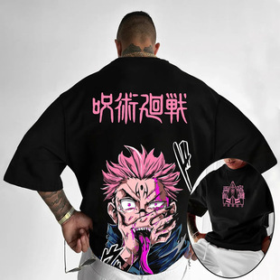 Jujutsu Kaisen Spell Battle Pattern Super Large Personality Cartoon Handsome Printed Men's and Women's Short Sleeve T-Shirt