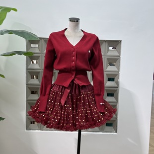 Amazon Christmas atmosphere stars puffy TUTU overskirt waist knitted cardigan age-reducing sweet party wear