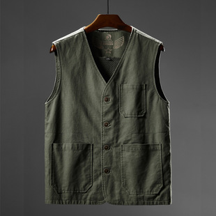 Men's Extra Large Cotton V-neck Vest for Middle-aged and Elderly Casual Fishing Waistcoat Work Uniform for Foreign Trade Dad