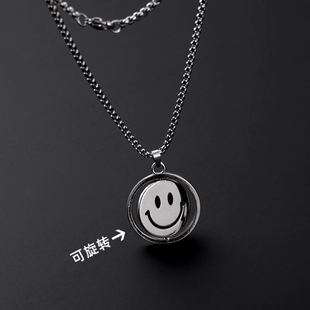 Children's Necklace Trendy Boys and Girls Street Dance Accessories Western Girl All-match Smiley Pendant Handsome Boy Titanium Steel Chain
