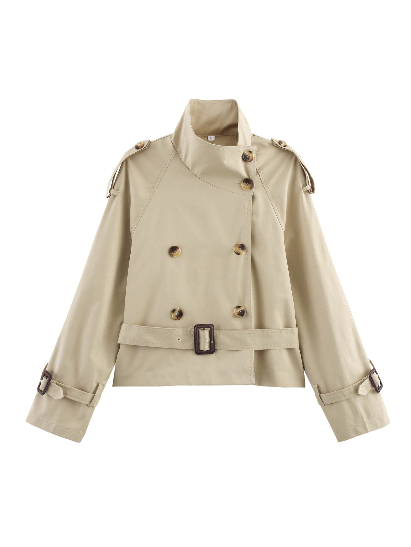 Manufacturer's Ready-Made Foreign Trade Women's Clothing Wholesale 2025 New Long-Sleeved Lace-Up Waist Slanted Placket Double-Breasted Short Jacket