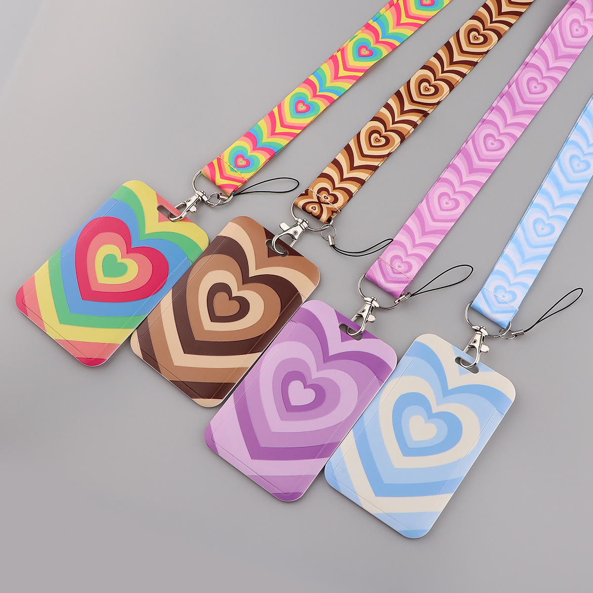 Heart-shaped love mobile phone rope card set student meal card bus entrance guard work certificate factory hard shell card set hot sale