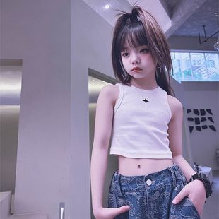 Summer cuhk children's cotton I-shaped vest sleeveless umbilical strap sports hip-hop jazz dance top parent-child fashion