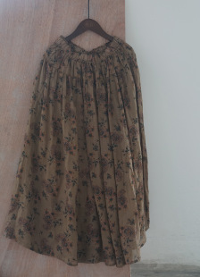 Original retro digital printing Ramie large swing skirt artistic double-layer elegant elastic waist dress B22228