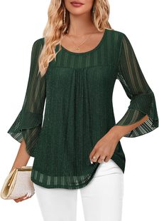 2024 Europe and the United States Amazon cross-border new elegant fashion women's round neck lotus sleeve top