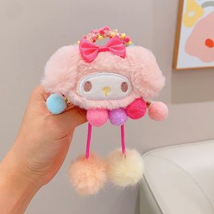 Kuromi Hair Loop Children's Head Rope Girl's Cute Wool Cartoon Rubber Tendon Little Girl's Pony Tail Ball Hair Accessories