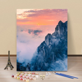 Chinese style landscape digital oil painting diy coloring sunset sunset scenery living room restaurant hand tooling running