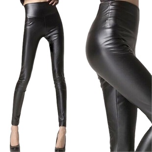 Foreign trade Women's PU leather lengthened thin high waist leather pants women's tight matte imitation leather trousers leggings popular