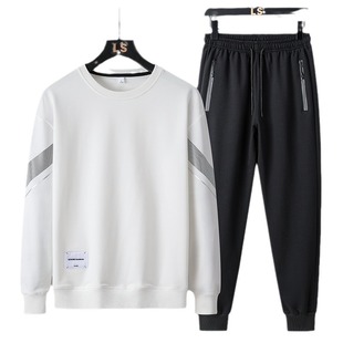 2024 men's sweater suit sweater round neck Spring and Autumn new casual sportswear suit two-piece set loose