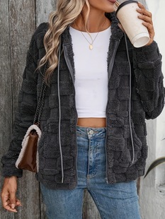 Europe and the United States cross-border hot autumn and winter explosions double-sided plush zipper hooded cardigan casual coat women ~ independent station