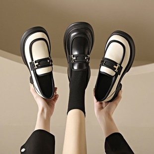 Thick-soled college British style jk small leather shoes women's shoes 2025 spring new Mary Jane one-step loafers single-layer shoes