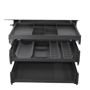 All-aluminum basket flat basket kitchen cabinet aluminum alloy basket flat blue three-layer double-layer pumping built-in glass bowl basket