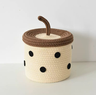 Cute Desktop Storage Basket Household Woven Bed with Cover Snack Toy Storage Basket Cosmetic Mask Storage Box