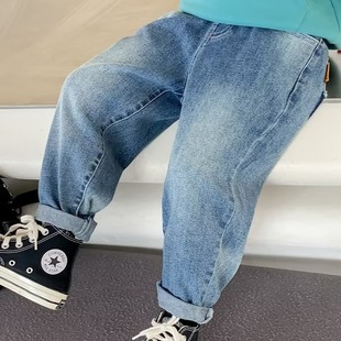 Children's clothing boys' all-match straight jeans spring and autumn 2024 new children's pants trendy cool handsome fashion wholesale