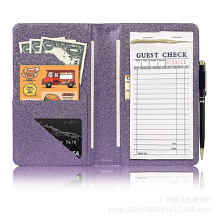 Amazon Hot Selling Genuine Leather Waiter Cheque Holder PU Waterproof Hotel with Change Zipper Bag Bill Holder