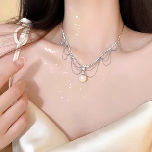 South Korea New Ins Style Pearl Necklace Women's All-match Necklace Light Luxury Niche Butterfly Clavicle Chain Wholesale
