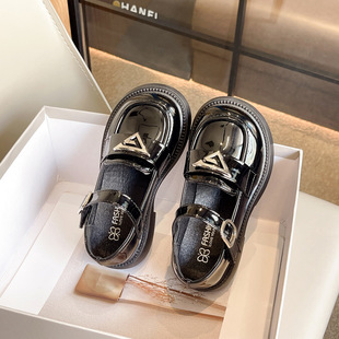 Girl's Leather Shoes 2024 New British Style Children's Shoes Spring Black All-match Soft-soled Little Girl's Princess Shoes