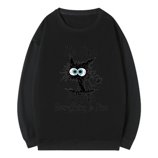 Amazon foreign trade sweater I'm Fine Everything loose European and American plus size terry sweater round neck
