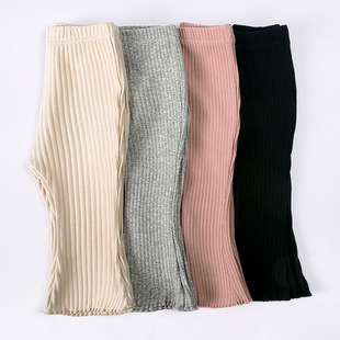 ins2024 baby flared pants girls baby solid color stretch pit leggings Korean style wooden ear casual pants