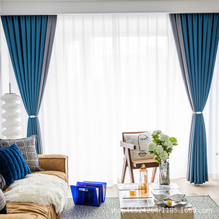 Cross-border Korean hemp color matching curtains finished living room bedroom curtains window screen stitching full shading curtains finished products
