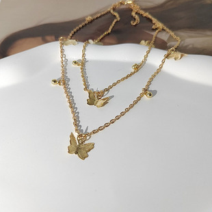 Baiyao Europe and the United States cross-border jewelry New ins style personalized double butterfly necklace pendant multi-layer necklace