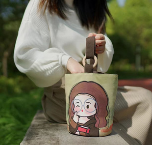 Office workers portable handbag canvas bucket bag cute bucket hand-carried lunch bag Baoma going out handbag