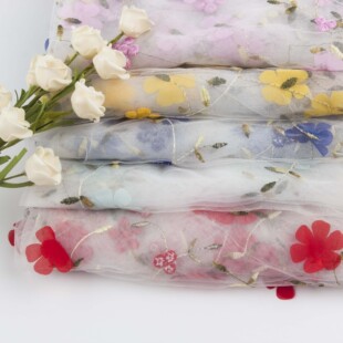 Factory Direct Sales Mesh Embroider Six-petal Flower Fabric Embroider Handmade Stereo Flower Han Dynasty Embroidered Fabric Wholesale