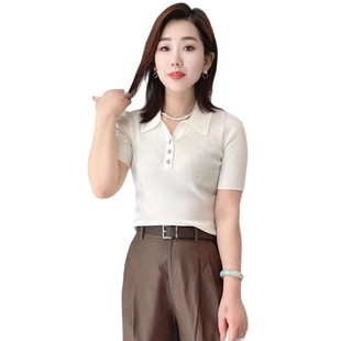 YFL Shopping Mall with POLO Collar All-match Casual Short-sleeved Sweater Women's 2025 Summer New Sweater Top
