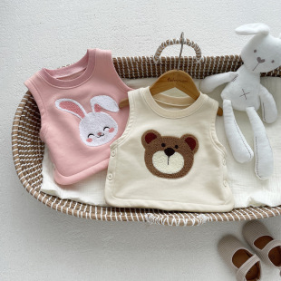 2023 baby Autumn and Winter Children's cute cartoon fleece-lined vest vest newborn boys and girls baby warm top