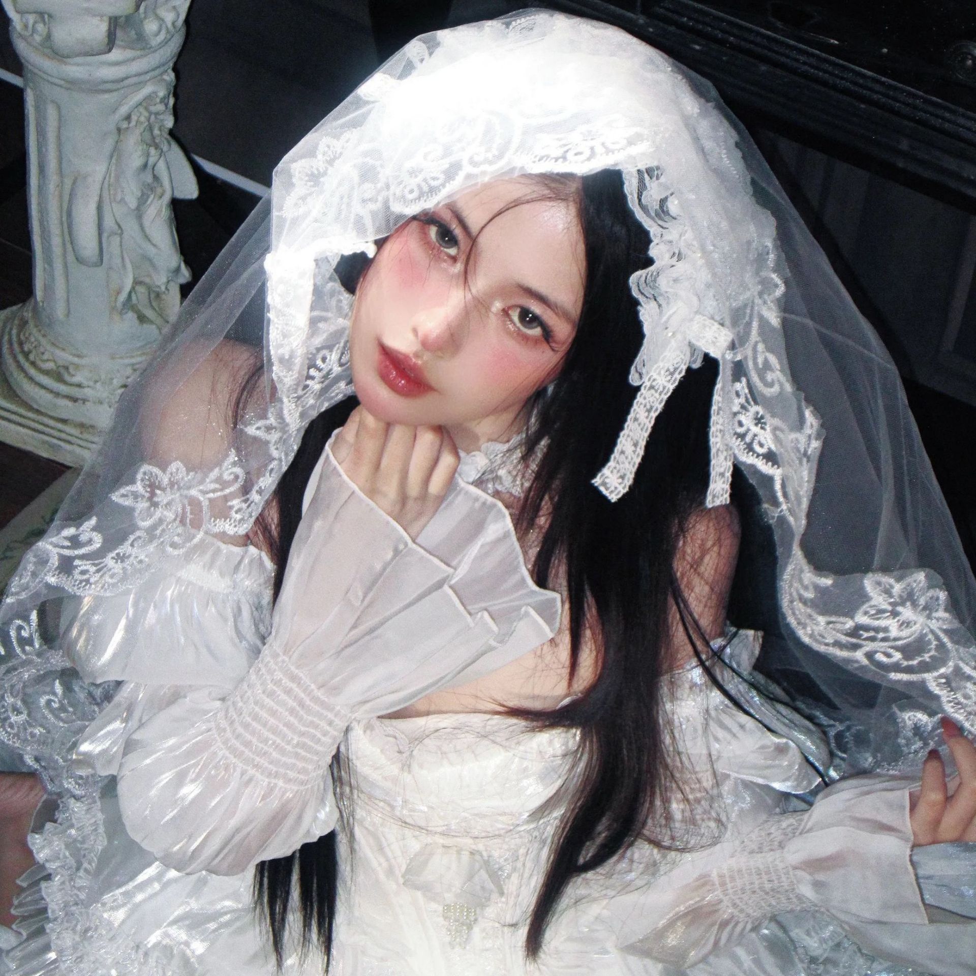 White Lace Veil Lolita Wedding Bridal Headpiece Ultra-Fairy Style Photo Prop Lolita Retro Wedding