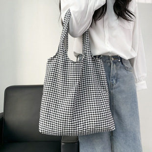 Wholesale Korean style vintage plaid backpack large capacity shoulder bag lightweight shopping bag all-match canvas bag female student