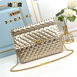 New Style Sheepskin Rhombic Rivet Small Square Bag Genuine Leather Handbag with Chain Women's All-match Large Capacity Shoulder Crossbody Bag Trendy