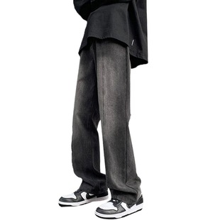 American Style Retro Gradient Jeans Men's Autumn 2023 New Fashion Brand High Street Loose Straight Wide Leg Casual Pants