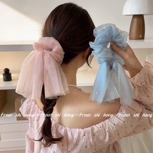 Super Fairy Elegant Spring and Summer New Arrival South Korea Mesh Nails Pearl Fishtail Strap Bowel Hair Ring Sweet Ponytail Head Rope